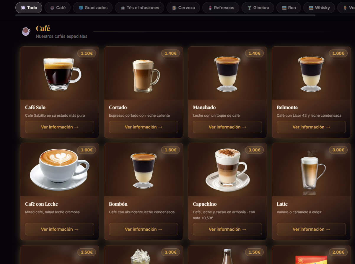 El Muro Café — Grid de productos con precios y fotos